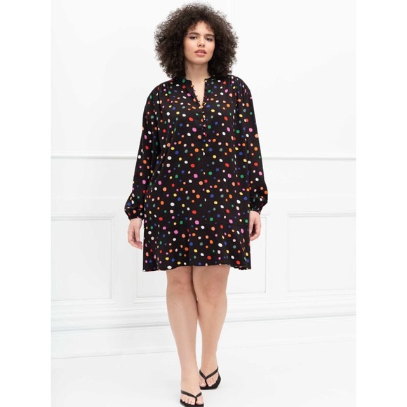 Eloquii Dresses & Skirts - ELOQUII Elements Plus Size Long Sleeve Placket Front Dot Print Shift Dress